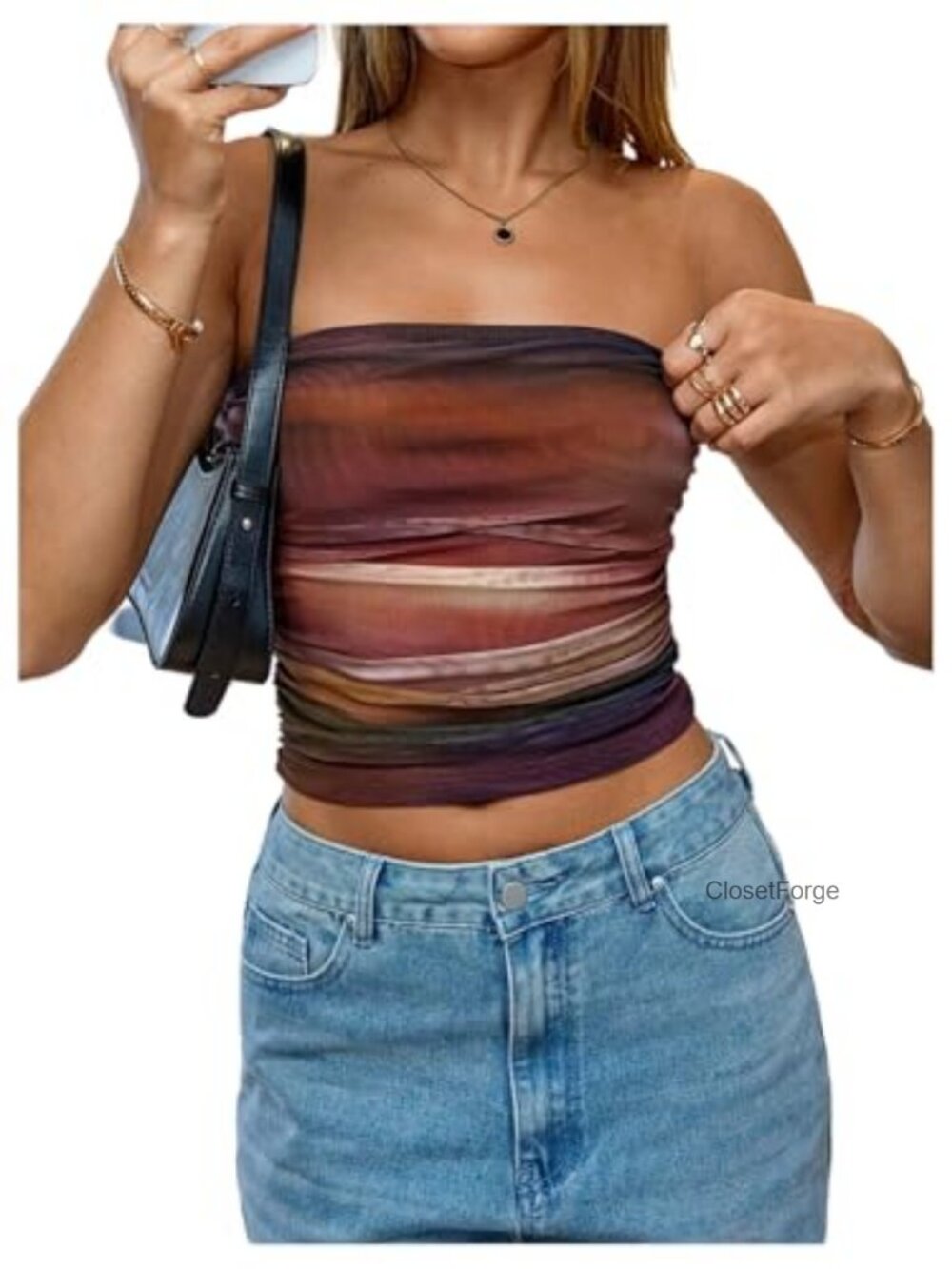 Women's Tie Dye Strapless Sleeveless Ruched Crop Tube Top